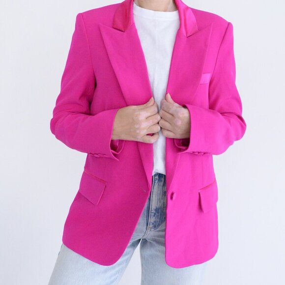 Generation Love New York Cori Hot Pink Single Button Tuxedo Blazer L - Picture 2 of 14